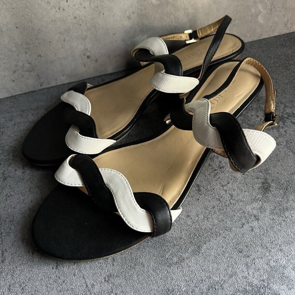 Talbots Black and White Braided Leather Slingback Sandals - Picture 3 of 16